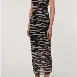 Zara Zebra Striped Ruched Midi Dress